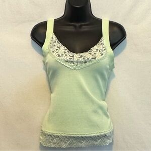 C-146 Dressbarn Green Lace Detail Sleeveless Pullover Sweater Size S
